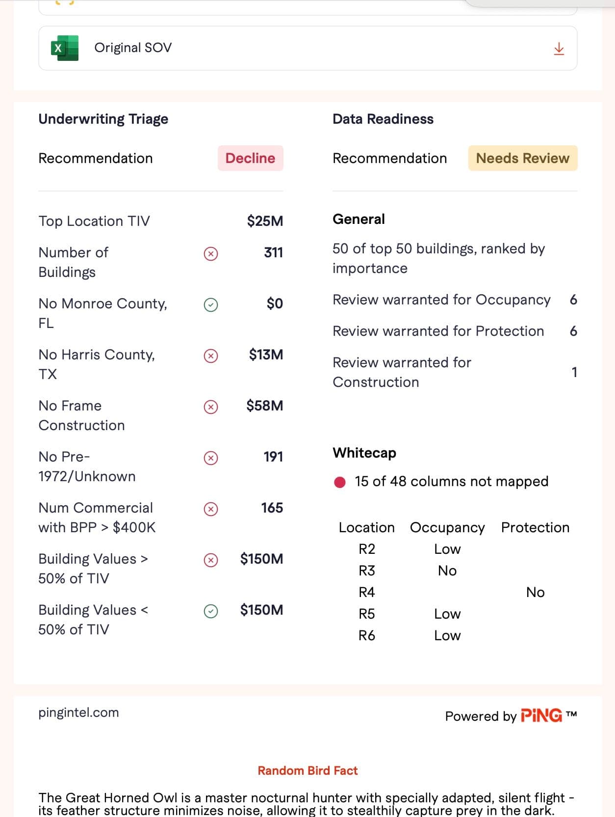 Underwriting triage and data readiness report