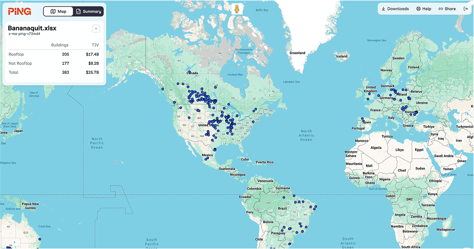 PING.Maps view of locations across the world